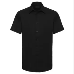 Russell Collection Mens Short Sleeve Easy Care Tailored Oxford Shirt (15inch) (Black)