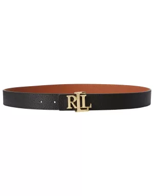 Lauren Ralph Lauren Womens Reversible Skinny Belt - Black/Tan - L