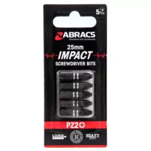 Abacus IPZ22505 PZ2 Impact Screwdriver Bits 25mm, Pack of 5
