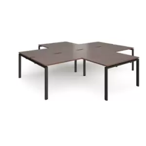 Bench Desk 4 Person With Return Desks 3200mm Walnut Tops With Black Frames Adapt