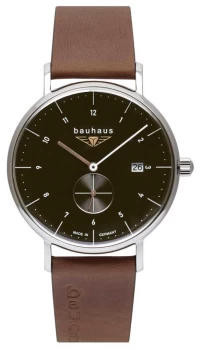 Bauhaus Mens Brown Italian Leather Strap Black Dial 2132- Watch