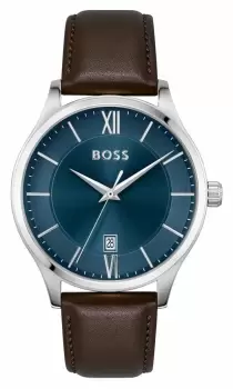 BOSS 1513955 Mens Elite Blue Dial Brown Leather Strap Watch