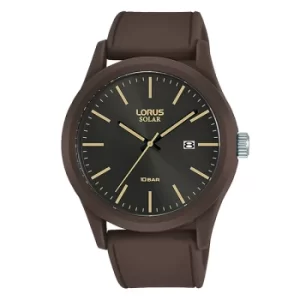 Mens Sports Solar Watch with Brown Silicone Strap & Brown and Gold Face