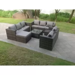 9 Seater Dark Grey Mixed Rattan Garden Furniture Sofa Set Table Chair - Fimous