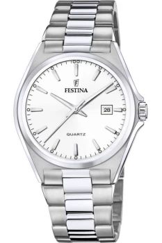 Festina F20552-2 Mens White Dial Steel Bracelet Wristwatch Colour - Silver Tone