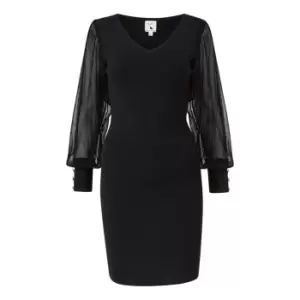Yumi Black Bodycon Dress With Chiffon Sleeves - Black