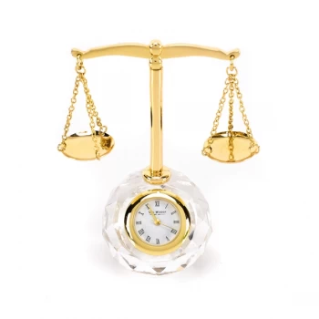 WILLIAM WIDDOP Miniature Glass Clock - Scales of Justice