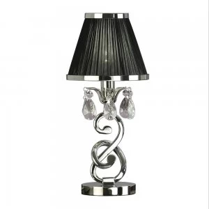 1 Light Small Table Lamp Polished Nickel with Black Shade, E14