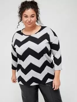 Only Curve Curve Zigzag Jumper - Grey/Black, Grey, Size 42/44, Women