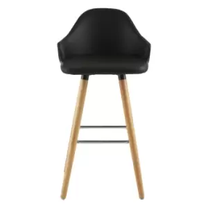 Bar Stool in Black Leather Effect with Beech Wood Legs
