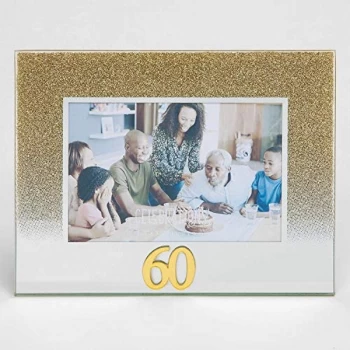 5" x 3.5" Gold Glitter Glass Birthday Frame - 60
