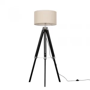 Clipper Black Wood Floor Lamp with XL Mink Reni Shade
