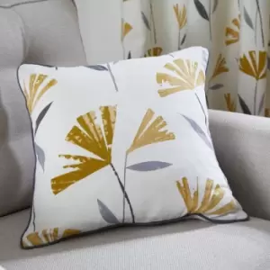 Dacey Contemporary Floral Print 100% Cotton Piped Edge Filled Cushion, Ochre, 43 x 43cm - Fusion