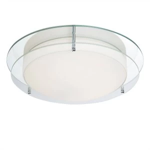 LED Bathroom Flush Ceiling Light Chrome, Clear and Glass IP44