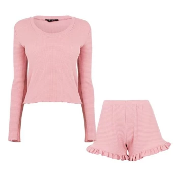 Miso Waffle Frilly Shorts and Top PJ Set Co-Ord - Washed Pink