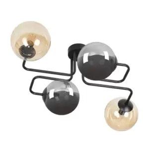 Brendi Black Globe Multi Arm Semi Flush Ceiling light with Graphite, Amber Glass Shades, 4x E14