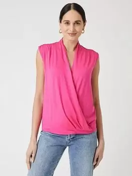 Wallis Sleeveless Wrap Top - Pink, Size L, Women