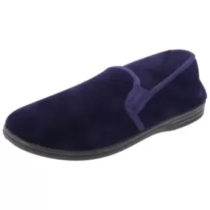 Zedzzz Mens Ross Twin Gusset Velour Slippers (8 UK) (Navy Blue)