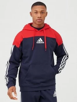 Adidas 3 Stripe Panel Overhead Hoodie - Red/Navy, Red/Navy, Size XL, Men