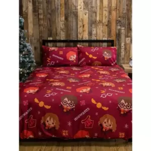 Charming Christmas Duvet Cover Set (Double) (Maroon/White/Yellow) - Maroon/White/Yellow - Harry Potter