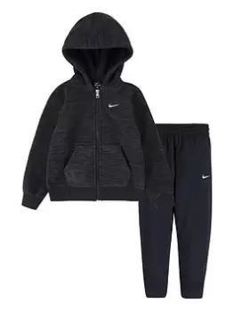 Boys, Nike Space Dyed Fz + Jogger Set, Black/Green, Size 3-4 Years