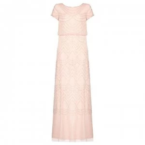 Adrianna Papell Short Sleeve Beaded Gown - Blush