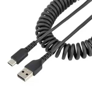 StarTech.com 1m USB A to C Charging Cable Coiled Heavy Duty Fast Charge & Sync High Quality USB 2.0 A to USB Type-C Cable Rugged Aramid Fiber Durable