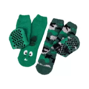 totes Toasties Dinosaur Super Soft Kid's Slipper Socks Green