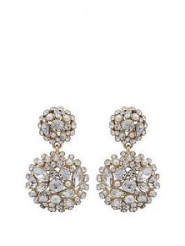 Mood Mood Gold Plated Cream Pearl And Crystal Cluster Drop Earring