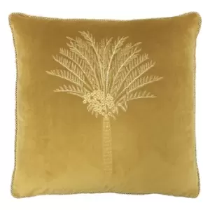 Desert Palm Embroidered Velvet Cushion Olive, Olive / 50 x 50cm / Polyester Filled