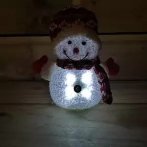 22cm Battery Operated Flashing Bellied Snowman with Red Hat And Red Scarf