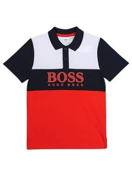 Hugo Boss Short Sleeve Colour Block Polo Shirt Red/Black/White Size 4 Years Boys