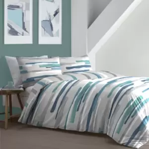Clifton Contemporary Print Easy Care Reversible Duvet Cover Set, Teal, King - Fusion