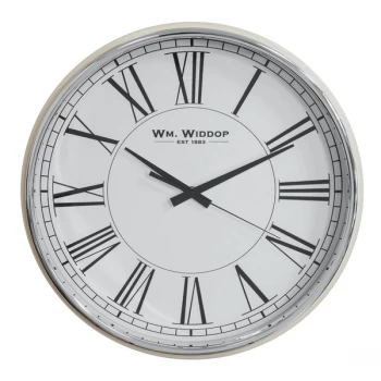 WILLIAM WIDDOP White & Chrome Gloss Metal Wall Clock - 40cm