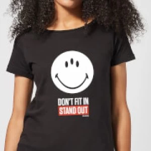 Smiley World Slogan Don't Fit In, Stand Out Womens T-Shirt - Black - M