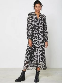 Mint Velvet Alexa Print Pleat Sleeve Shirt Midi Dress - Grey, Size 12, Women