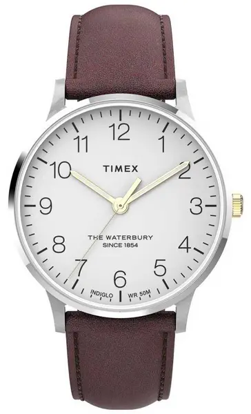 Timex TW2V28800 Mens Waterbury Classic White Dial Brown Watch