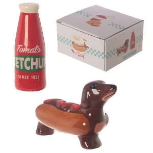 Ketchup and Sausage Dog Bun Salt and Pepper Set