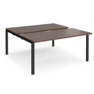 Bench Desk 2 Person Rectangular Desks 1600mm With Sliding Tops Walnut Tops With Black Frames 1600mm Depth Adapt