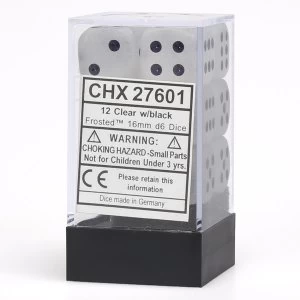 Chessex 12mm d6 Dice Block: Frosted Clear/black