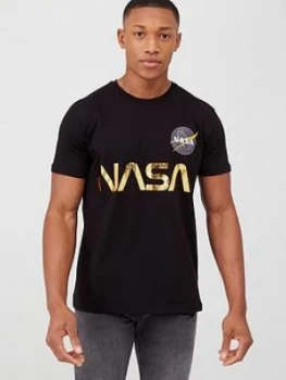Alpha Industries Nasa Reflective T-Shirt, Black, Size S, Men