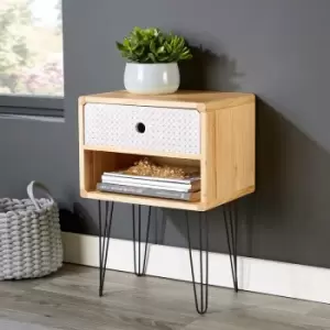 Genoa - Retro Wooden Side Table or Bedside Cabinet 1 Drawer Storage Unit Metal Legs - Multicoloured