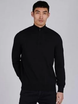 Barbour International Half Zip Knitted Jumper, Black, Size L, Men