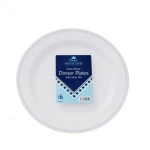 Essential Housewares Essential Dinner Plate with Silver Rim 6 Pack