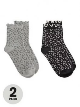 Mango Girls 2 Pack Leopard Print Socks - Grey