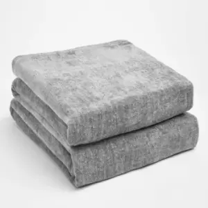 Highams Soft Knitted Fleece Throw Over Blanket Bedspread Silver 125 X 150Cm