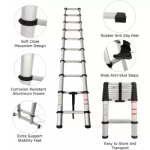 Extra Wide Telescopic Ladder with Soft Close Design - 3.8m - Silver