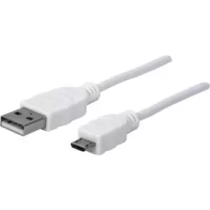 Manhattan USB cable USB 2.0 USB-A plug, USB Micro-B plug 1m White UL-approved 323987