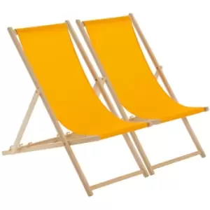 Harbour Housewares - Folding Wooden Deck Chairs - Orange - Pack of 2
