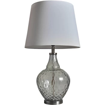 Clear Glass & Brushed Chrome Table Lamp with a Tapered Lampshade - White - No Bulb